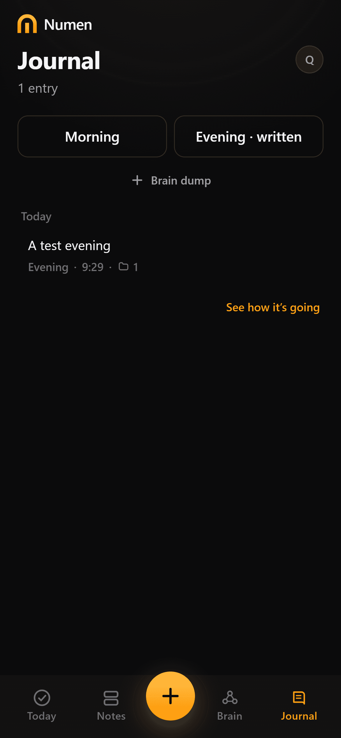 Numen's Journal screen